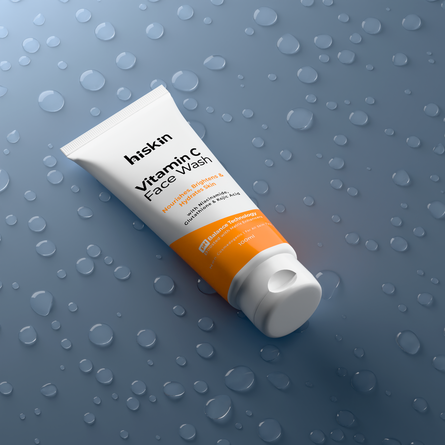 Hiskin Vitamin C Facewash with Glutathione, Niacinamide & Kojic Acid | Brightening, Hydrating & pH Balanced Cleanser with Matrix Enhancers Technology – 100ml